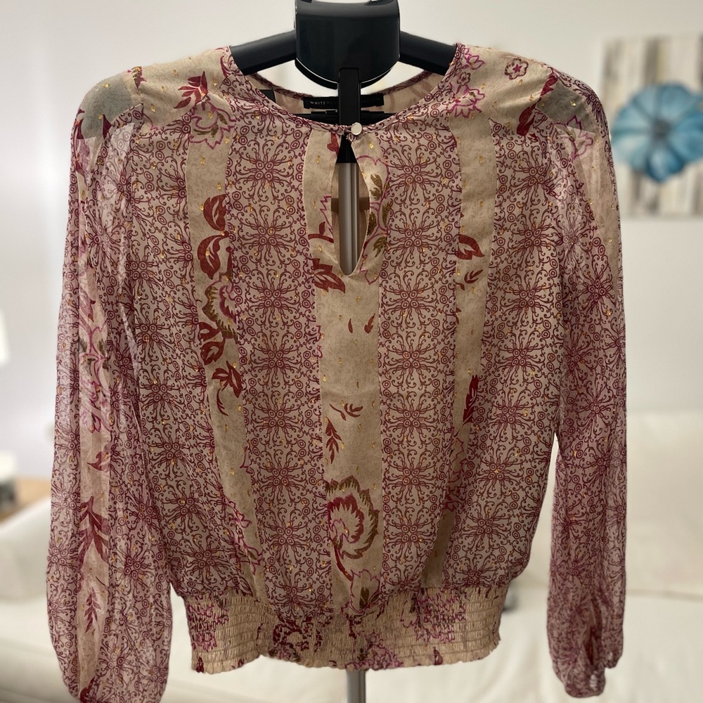 White House Black Market Beige and Red Blouse